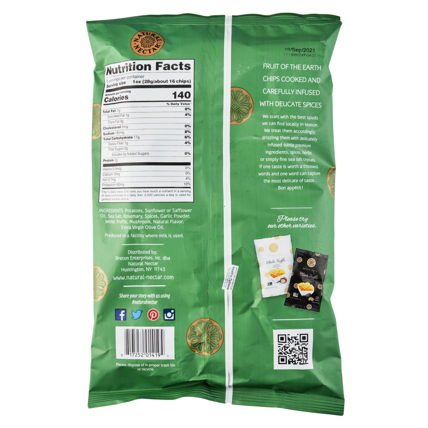 Natural Nectar Potato Chips Rosemary & White Truffle 142g
