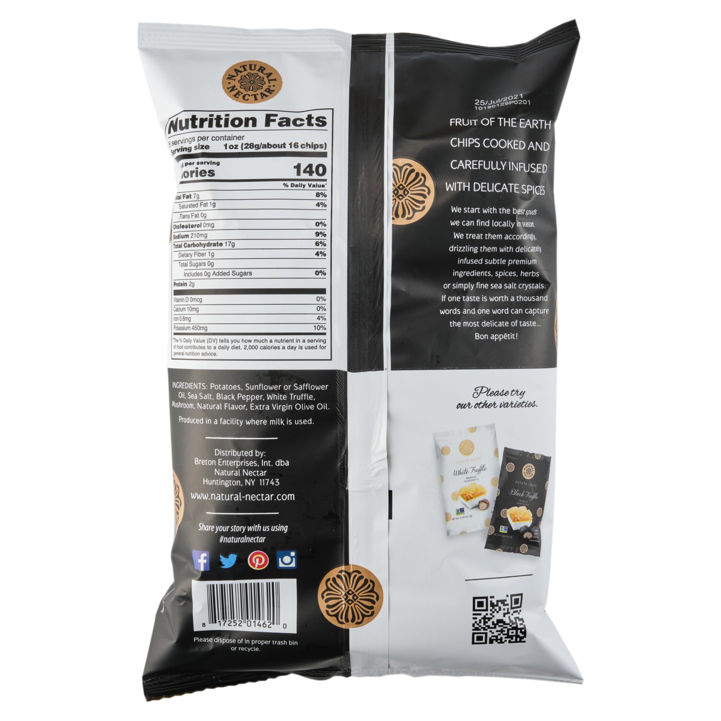 Natural Nectar Potato Chips Black Pepper & White Truffle 142g