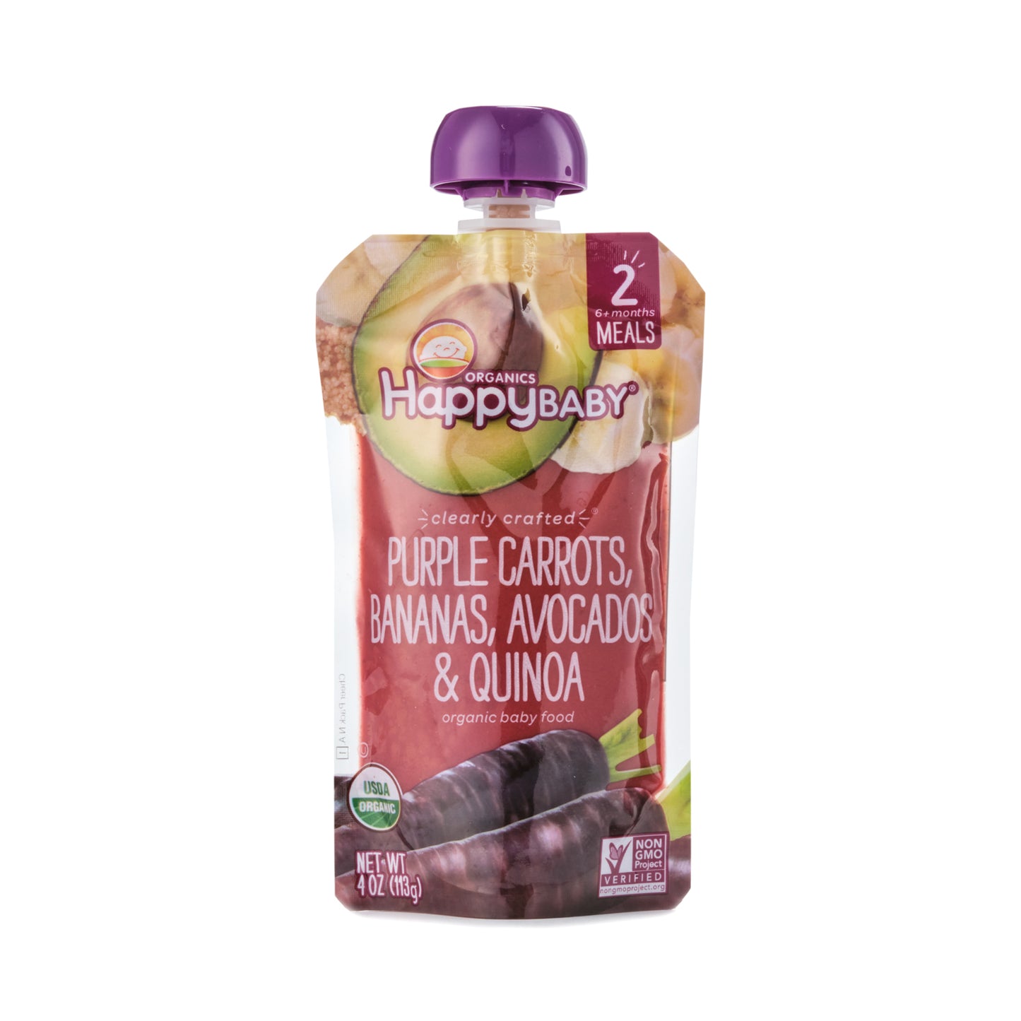 Happy Baby Clearly Crafted Purple Carrots, Bananas, Avocados & Quinoa Stage 2 113g