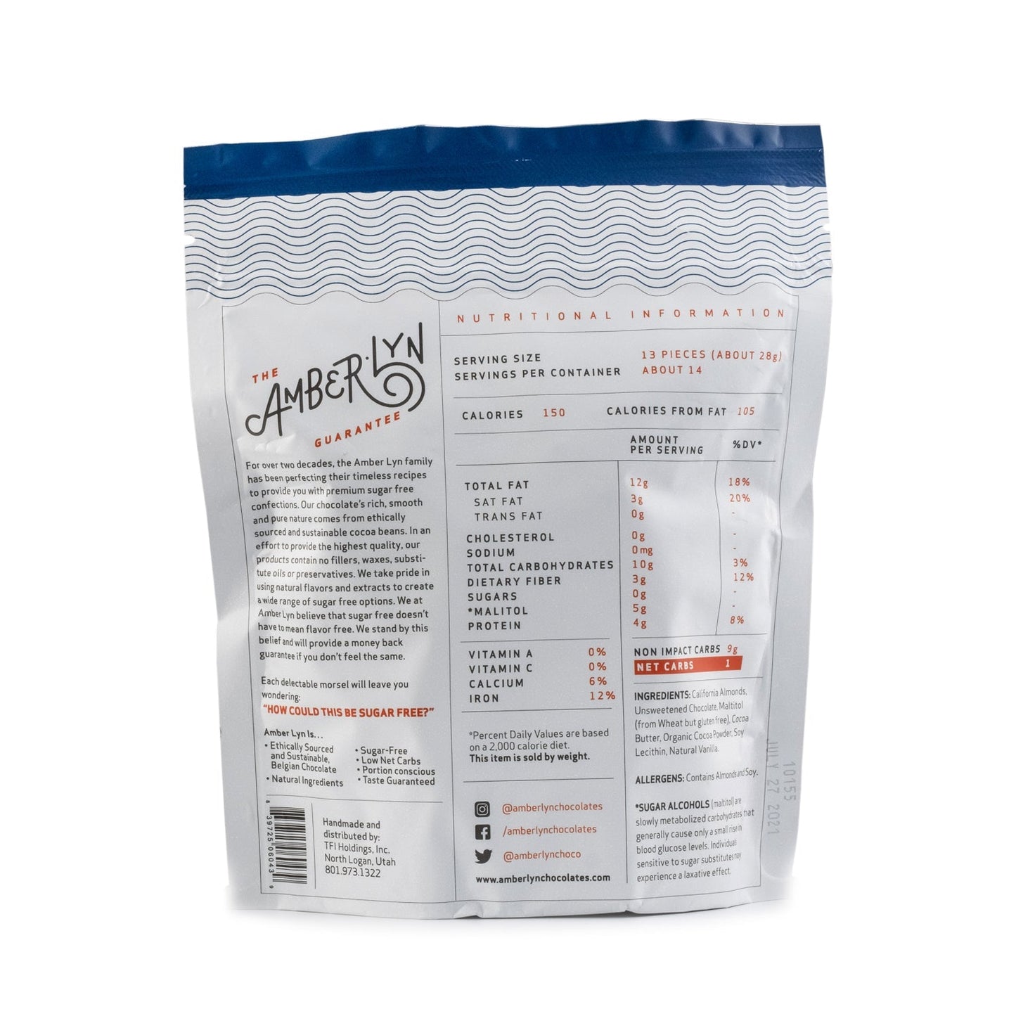 Amberlyn Dark Chocolate Sugar Free Almonds 284g