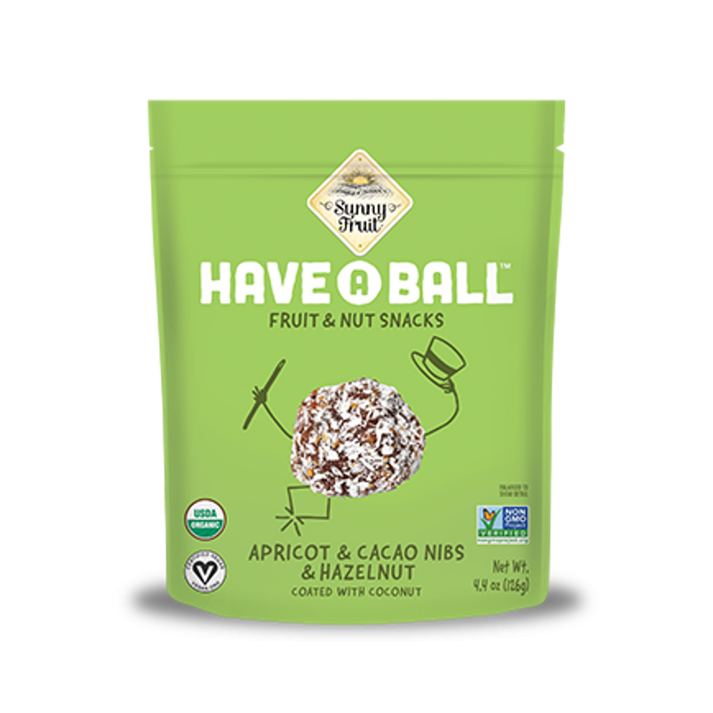 Sunny Fruit Organic Have a Ball Fruit & Nut Snacks Apricot & Cacao Nibs & Hazelnut 126g