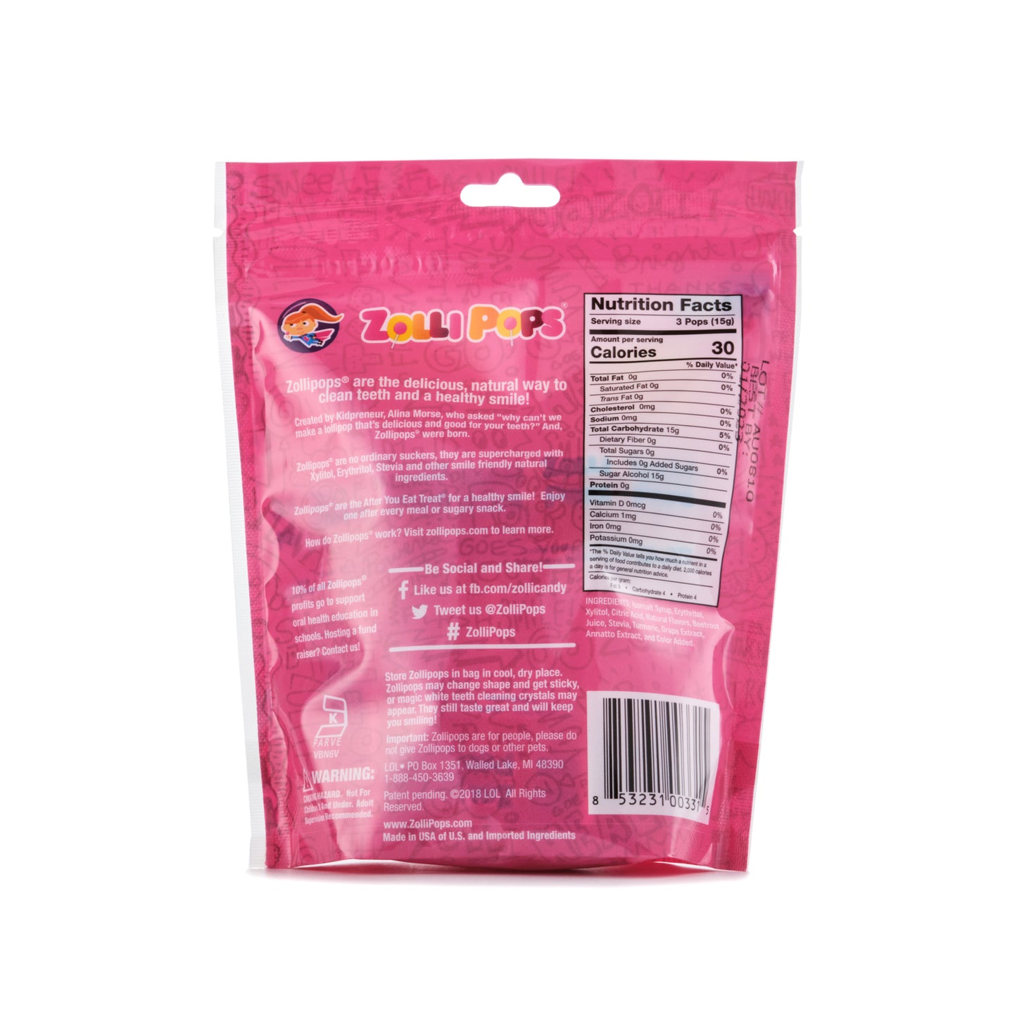 Zolli Pops Strawberry 15pcs
