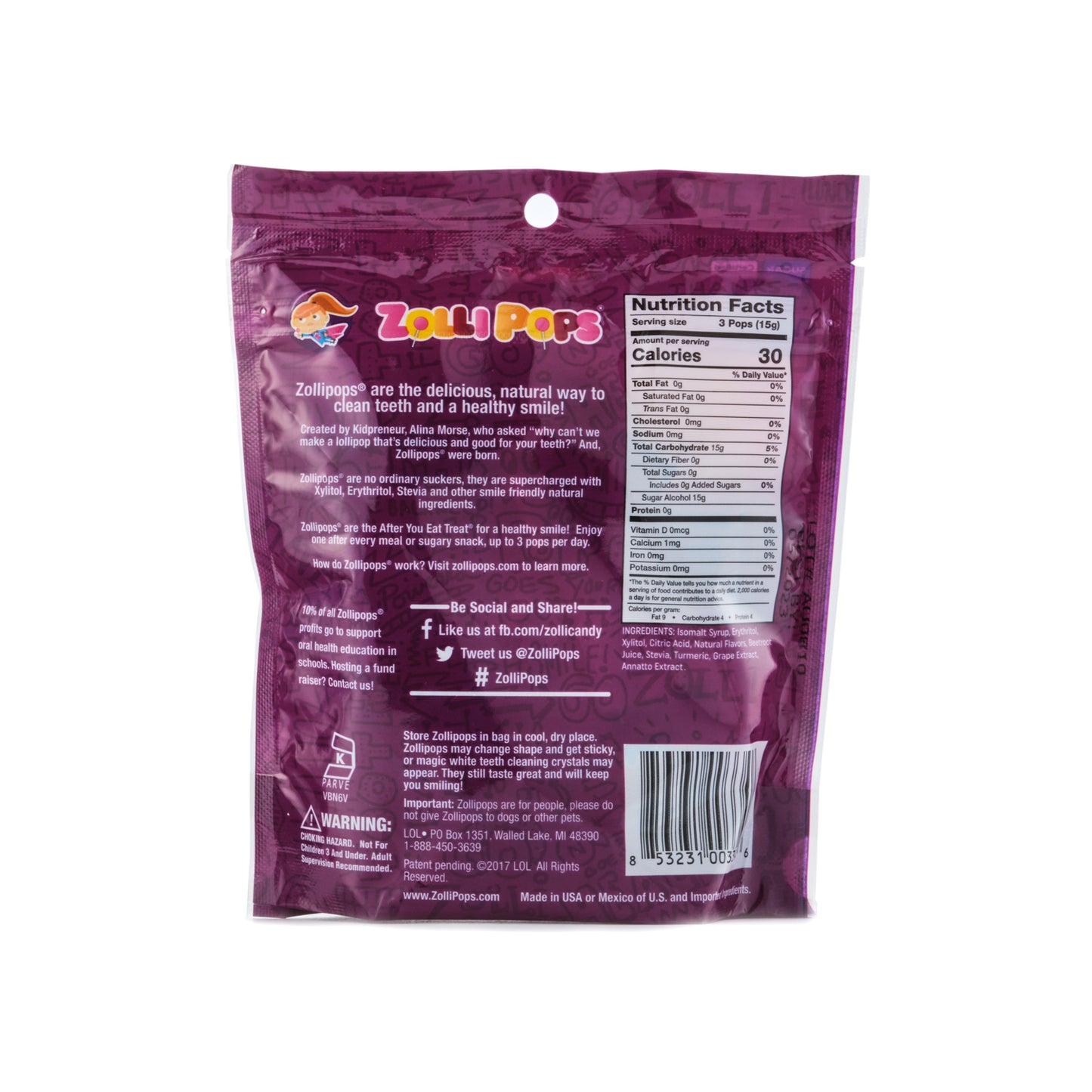 Zolli Pops Grape 15pcs