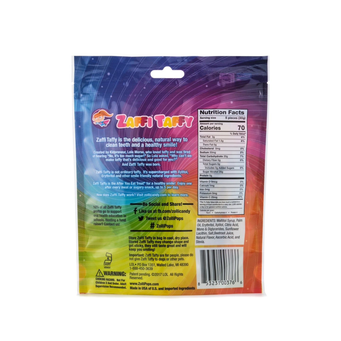 Zollipops Zaffi Taffy Assorted Chewy Candy 85g