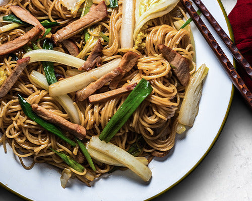 Longevity Noodles with Spicy Pork & Vegetables