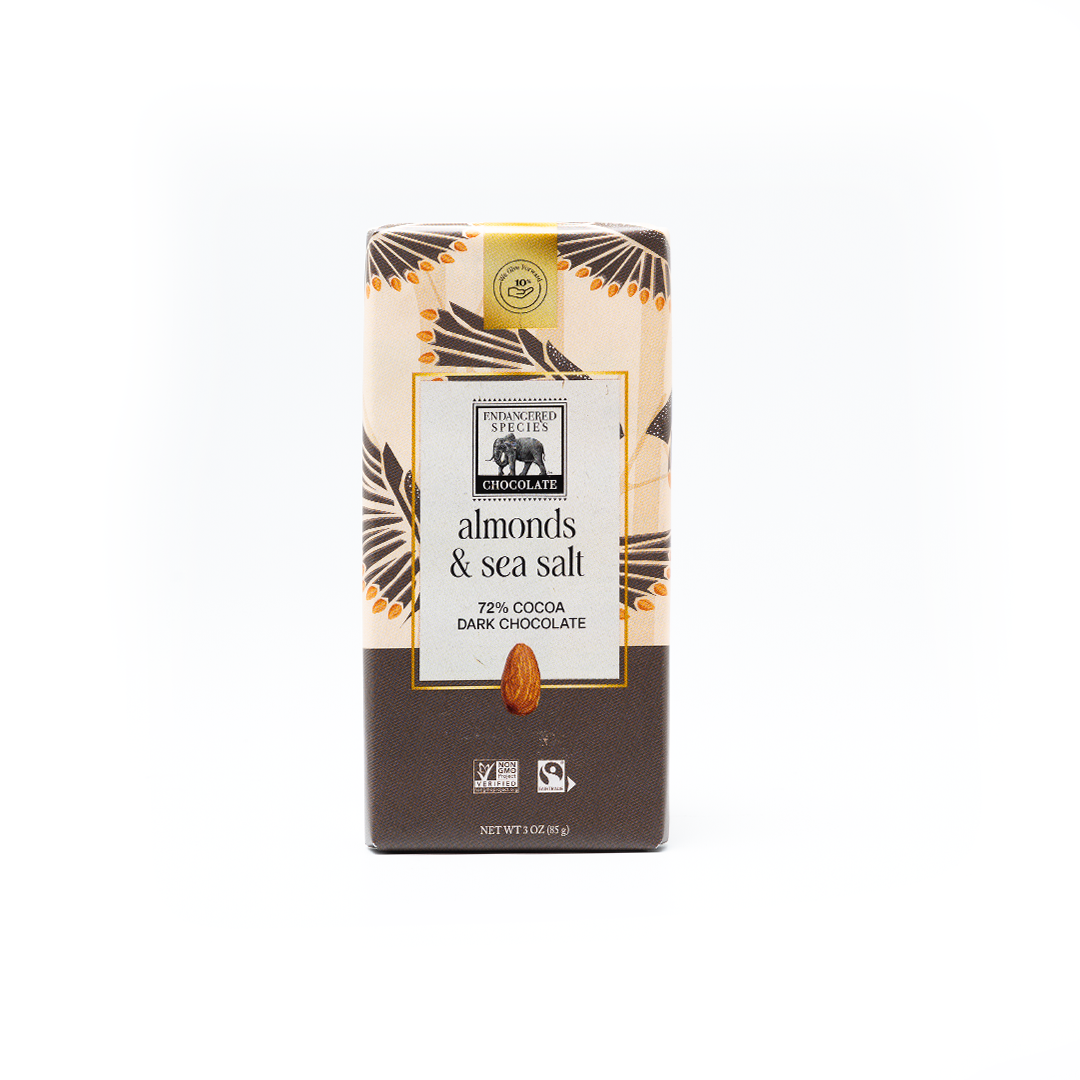 Endangered Species Chocolate Almonds Sea Salt + Dark Chocolate 72% Cocoa 85g