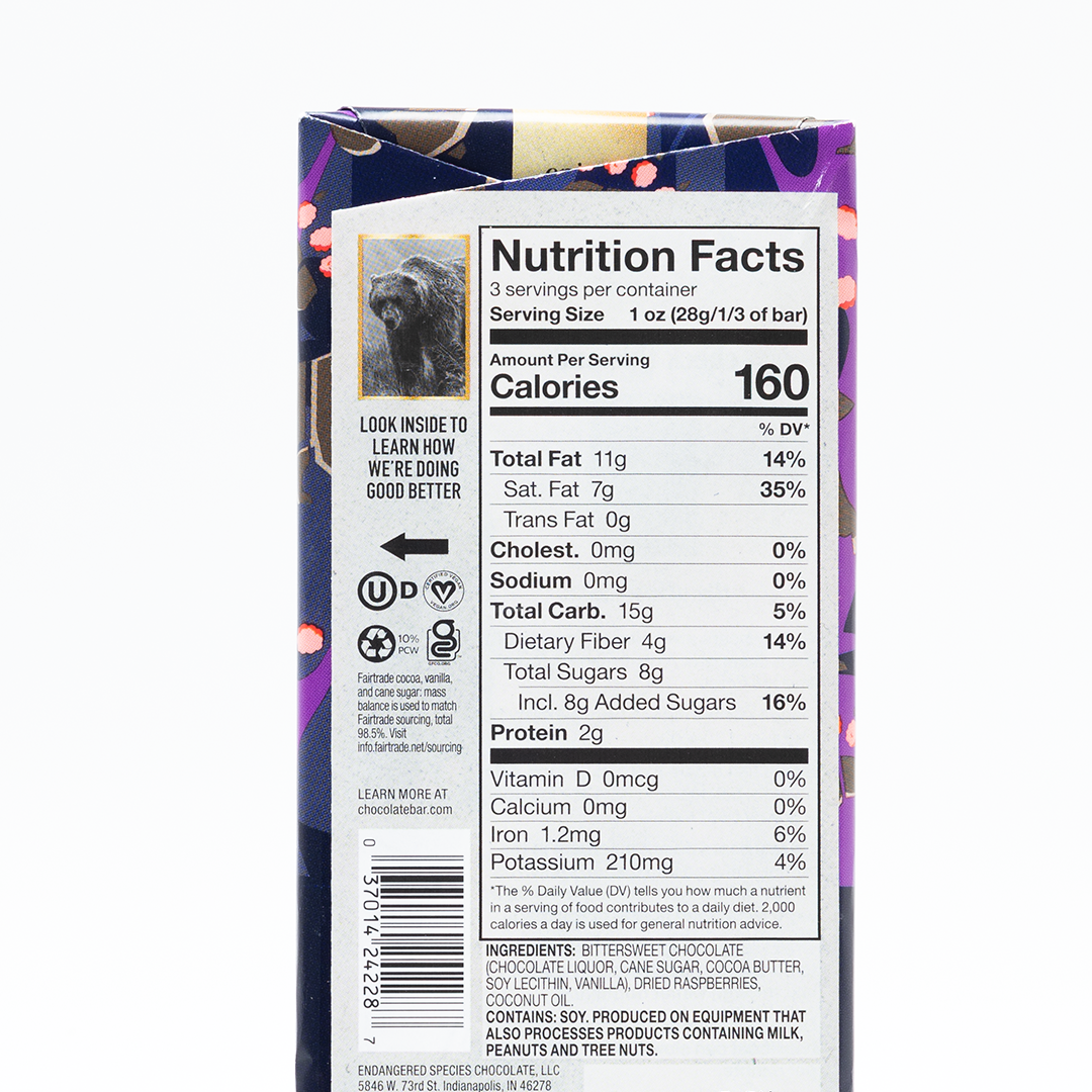 Endangered Species Chocolate Dark Chocolate with Raspberries 72% Cocoa 85g