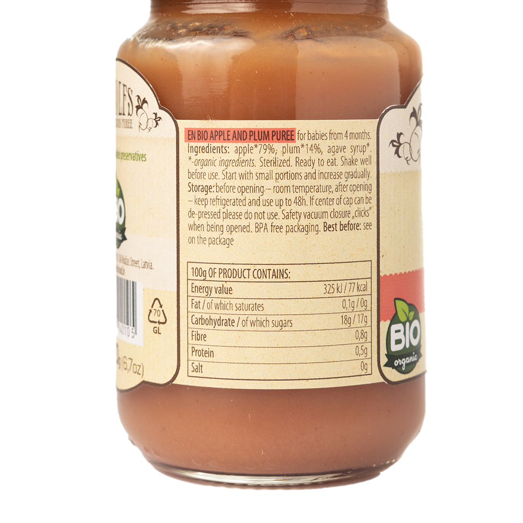 Rudolfs Organic Apple & Plum Puree 4+ Months Stage 2 190g