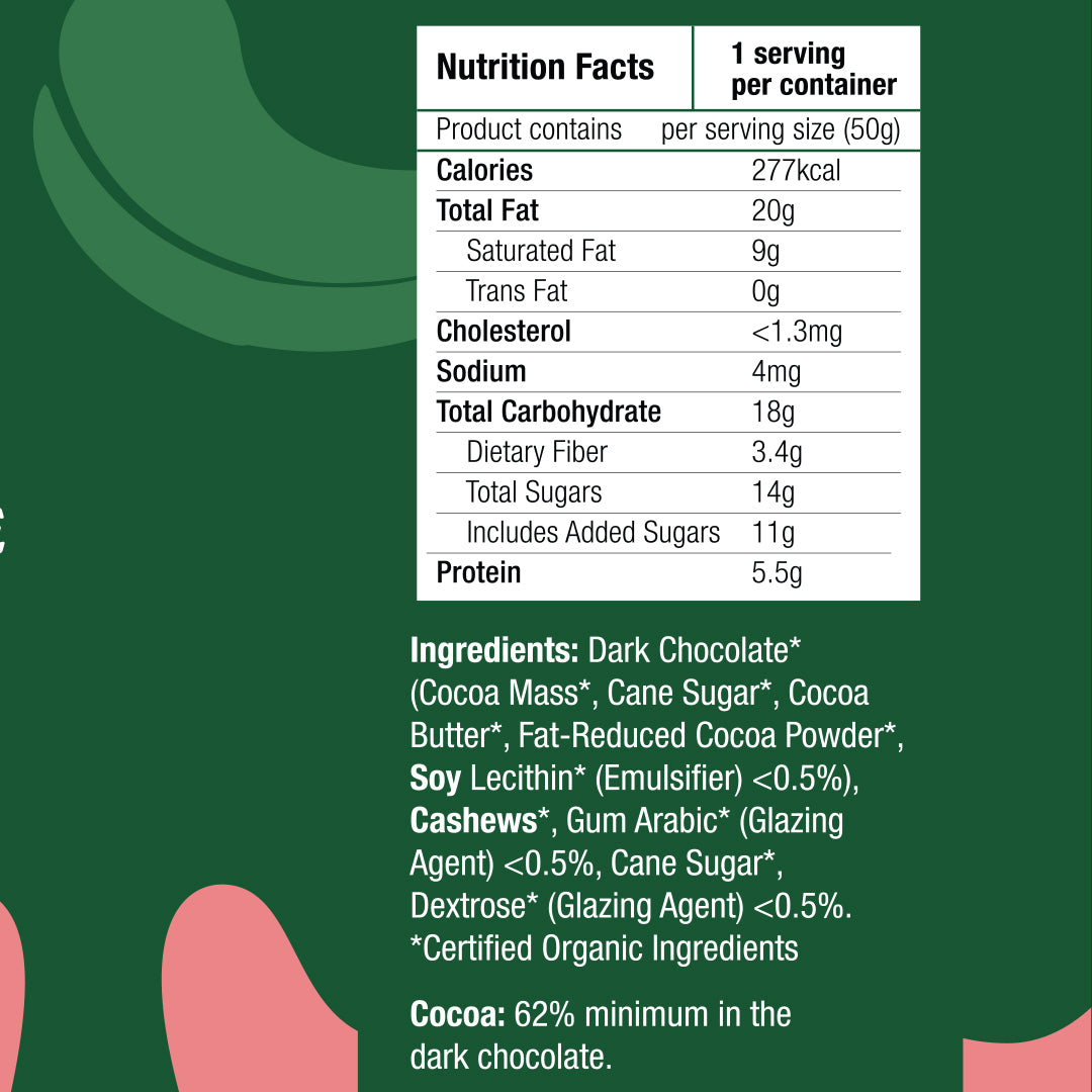 Healthy Options Organic Cashews in Dark Chocolate 50g