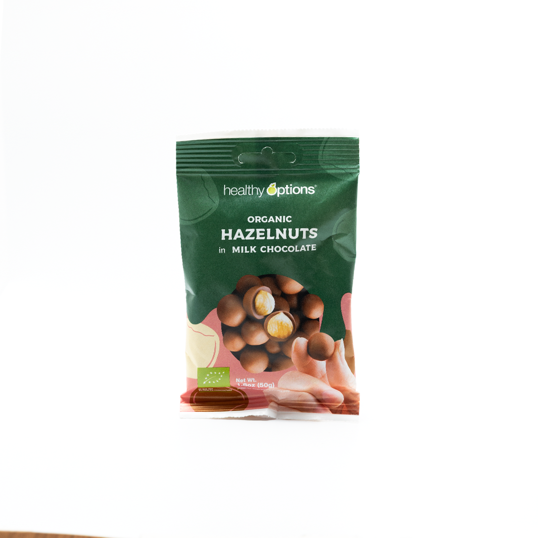 Healthy Options Organic Hazelnuts in Milk Chocolate 50g