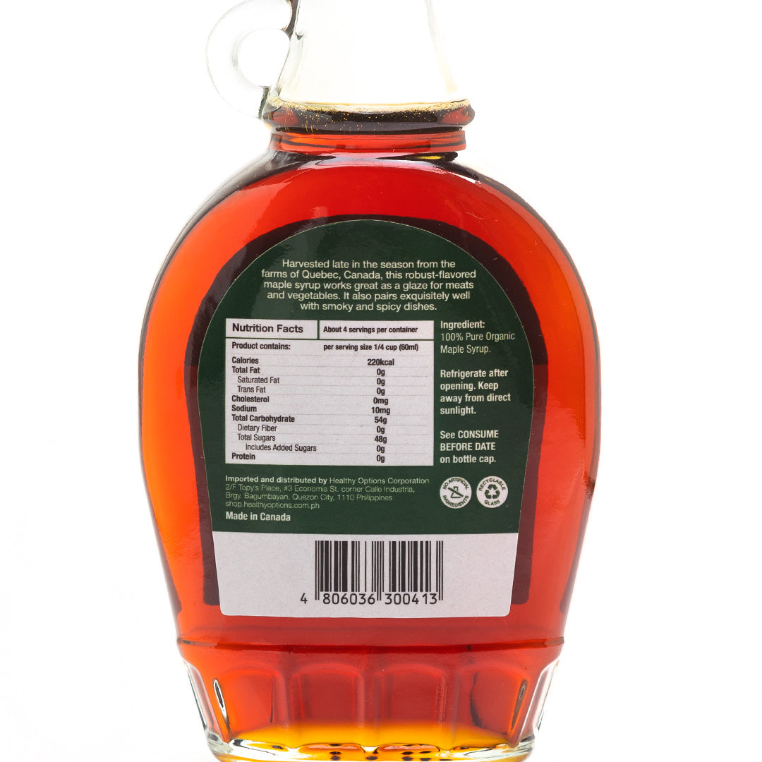 Healthy Options Organic Maple Syrup, Grade A, Dark Color, Robust Taste 250ml