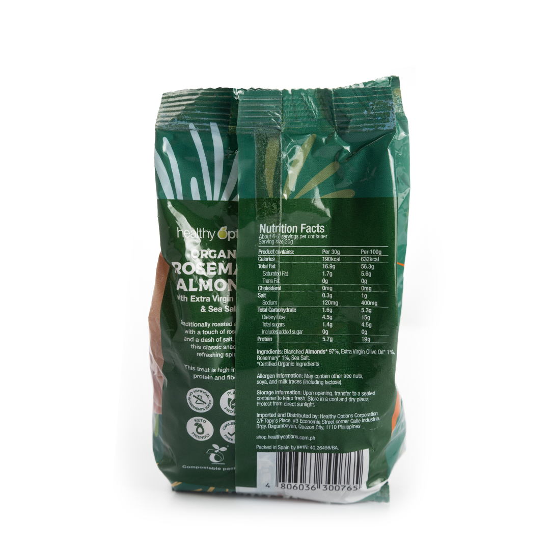 Healthy Options Organic Rosemary Almonds with Extra Virgin Olive Oil & Sea Salt  200g