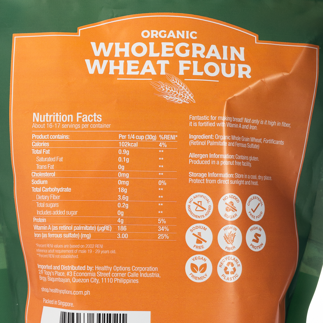 Healthy Options Organic Wholegrain Wheat Flour 500g