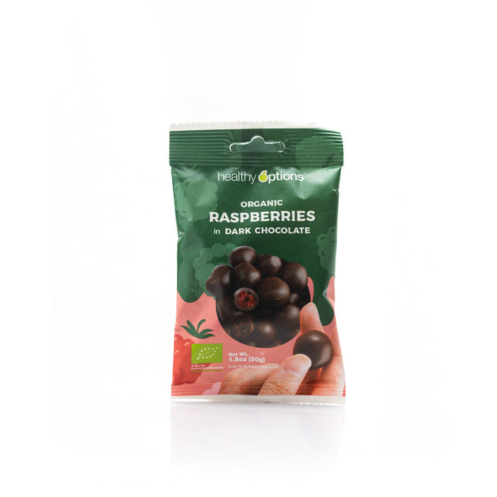 Organic Raspberries Sweets Healthy Options Organic Raspberries in Dark Chocolate 50g