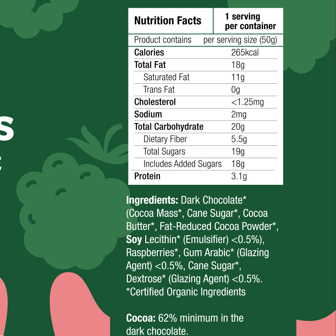 Healthy Options Organic Raspberries in Dark Chocolate 50g