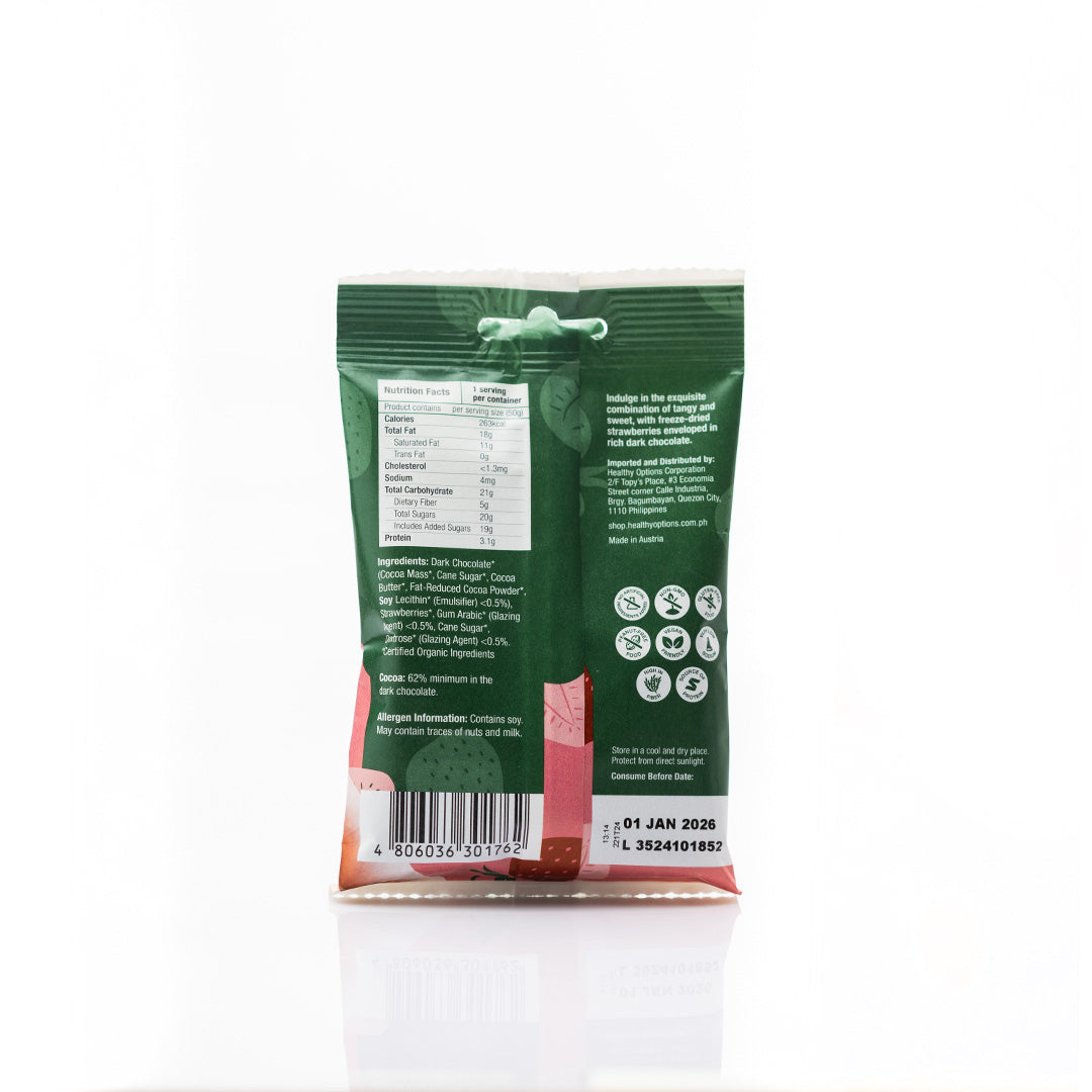 Healthy Options Organic Strawberries in Dark Chocolate 50g