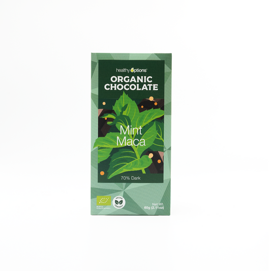 Healthy Options Organic Mint Maca Chocolate Bar - 70% Dark 60g