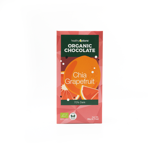 Healthy Options Organic Chia Grapefruit Chocolate Bar - 70% Dark 60g