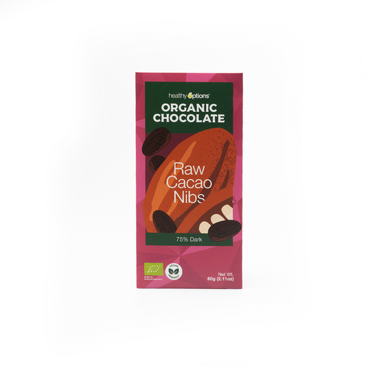 Healthy Options Organic Cacao Nibs Chocolate Bar - 75% Dark 60g