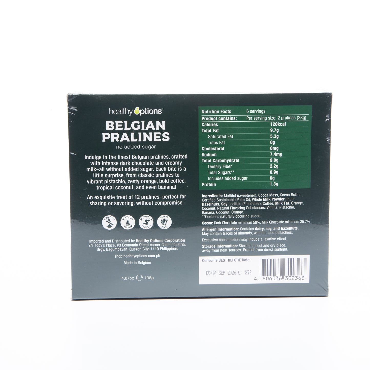 Healthy Options Assorted Chocolate Pralines – No Added Sugar (Box of 12)