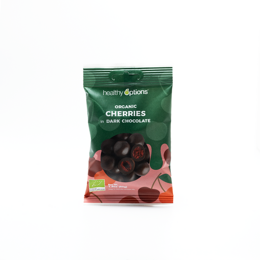 Healthy Options Organic Sour Cherries in Dark Chocolate 50g