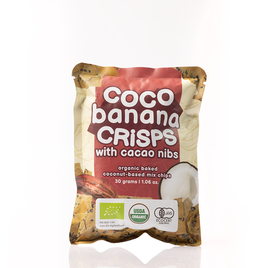 Coco Crisps Organic Baked Coconut Chips Banana with Cacao Nibs 30g