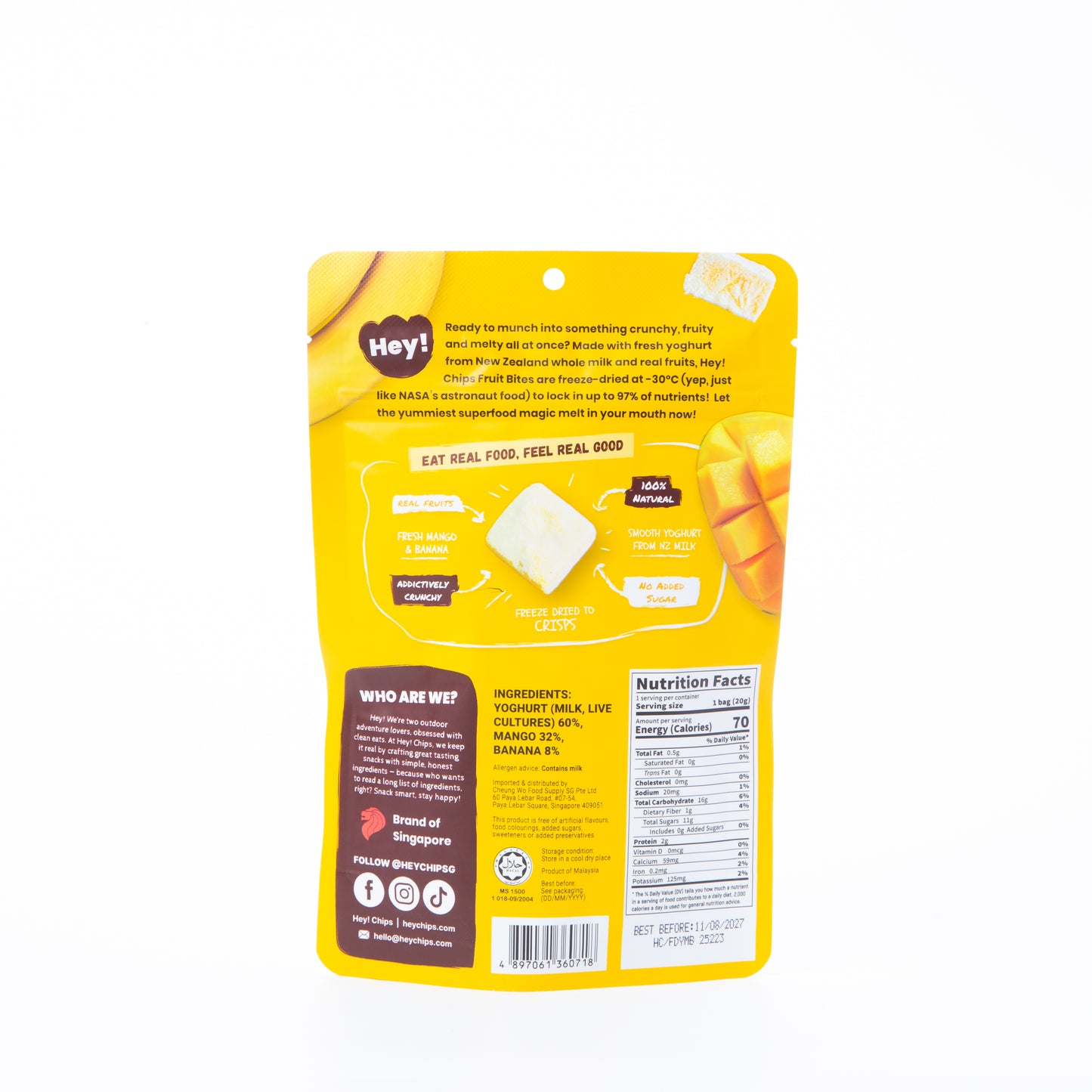 Hey! Chips Freeze-Dried Mango Banana Fruit Bites 20g