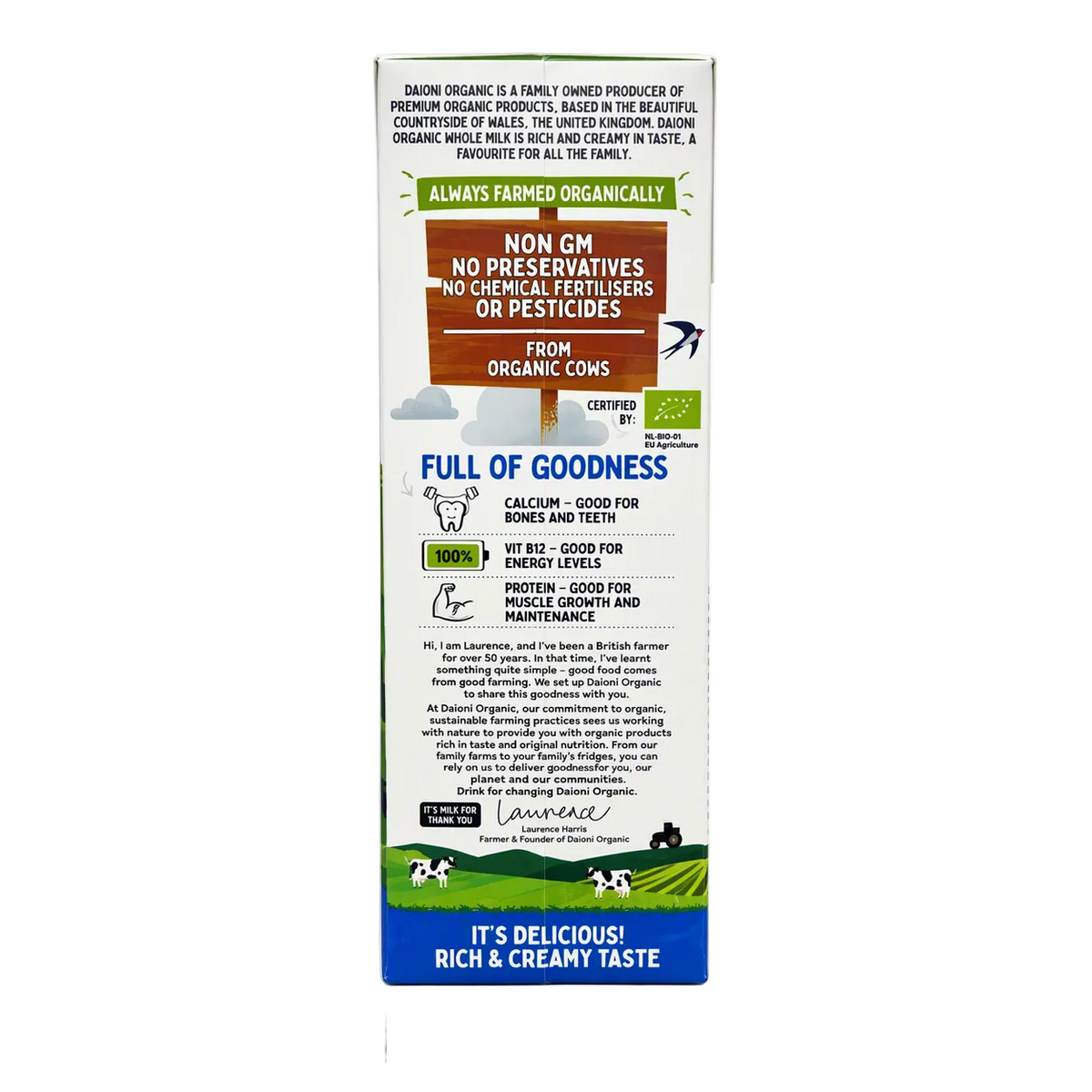 Daioni Organic Whole Milk 1L