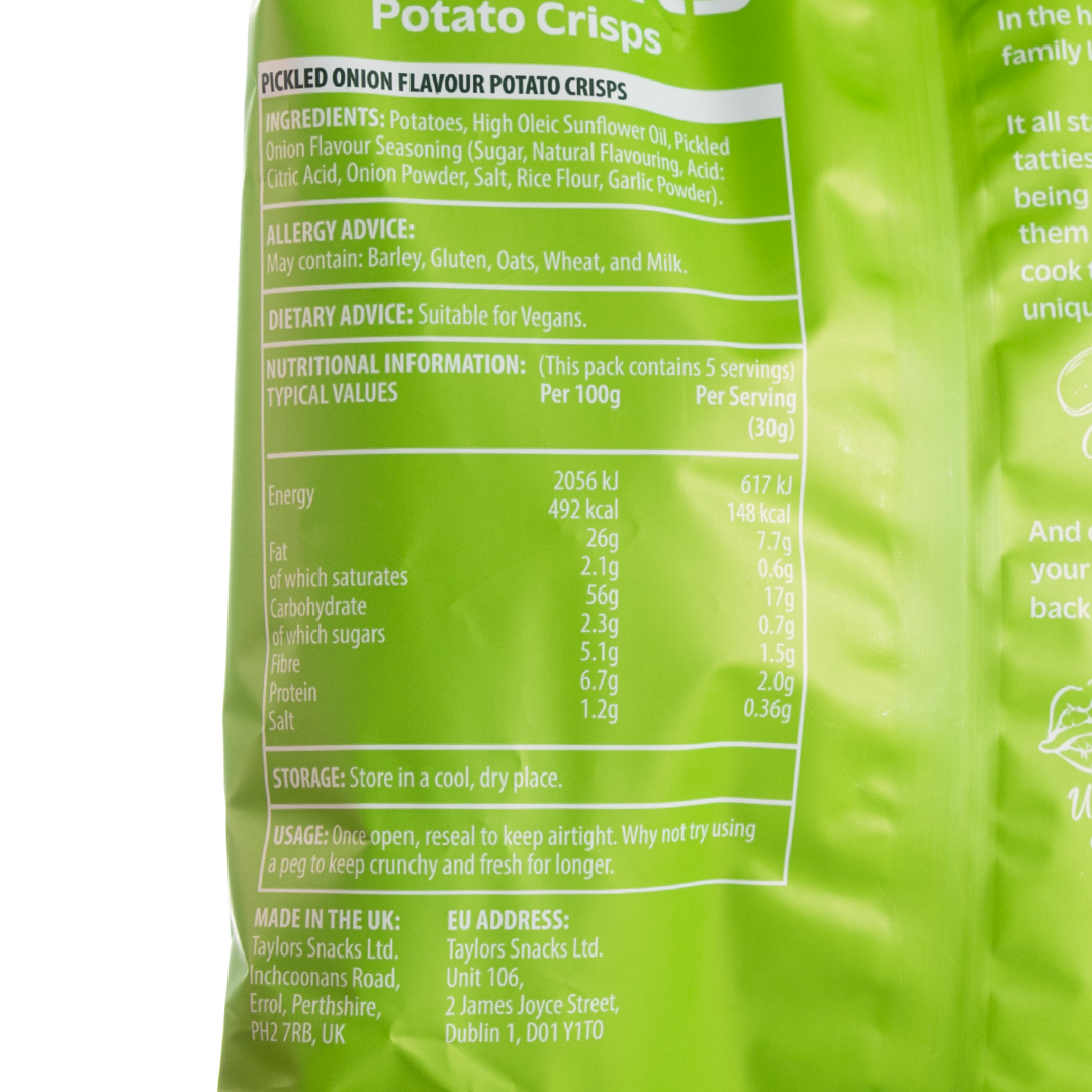 Taylors Pickled Onion Potato Crisps 150g