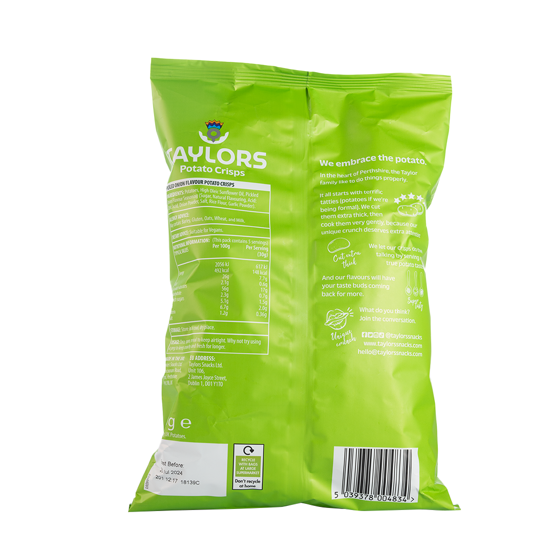 Taylors Pickled Onion Potato Crisps 150g