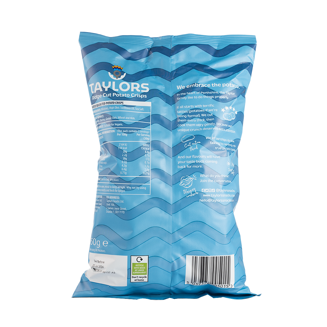 Taylors Lightly Sea Salted Ridge Cut Potato Crisps 150g