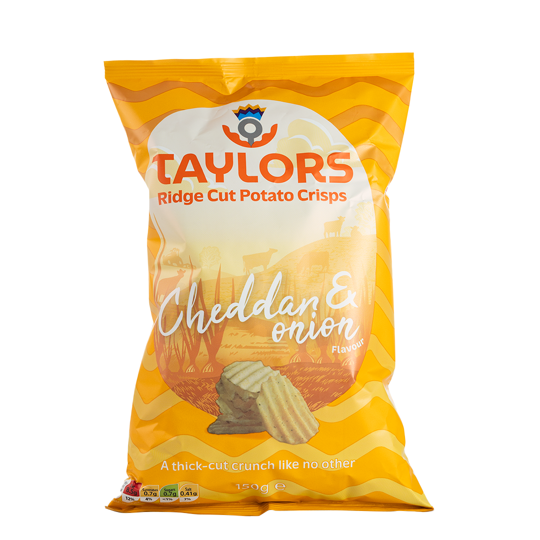 Taylors Cheddar & Onion Ridge Cut Potato Crisps 150g