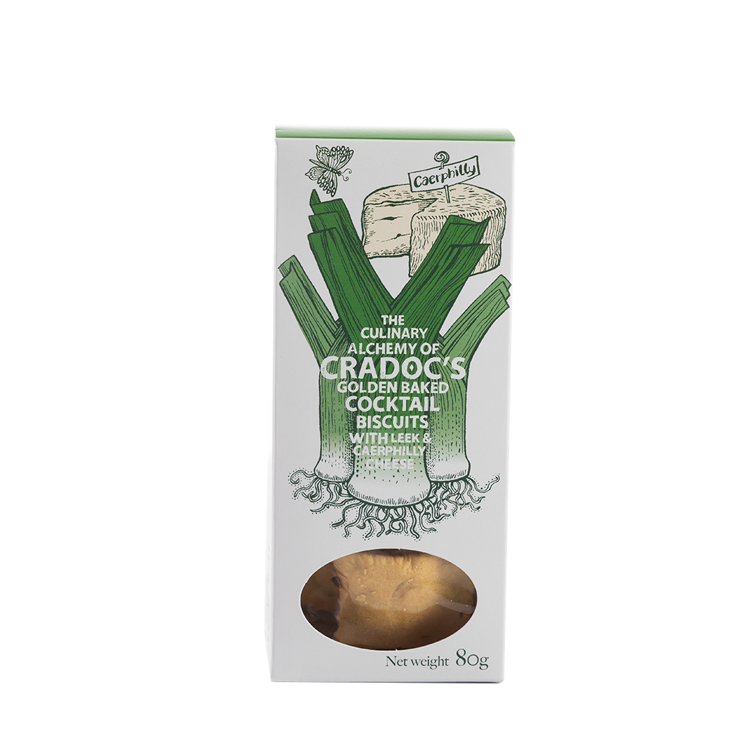 Cradoc's Leek & Caerphilly Cheese Golden Baked Cocktail Biscuits 80g