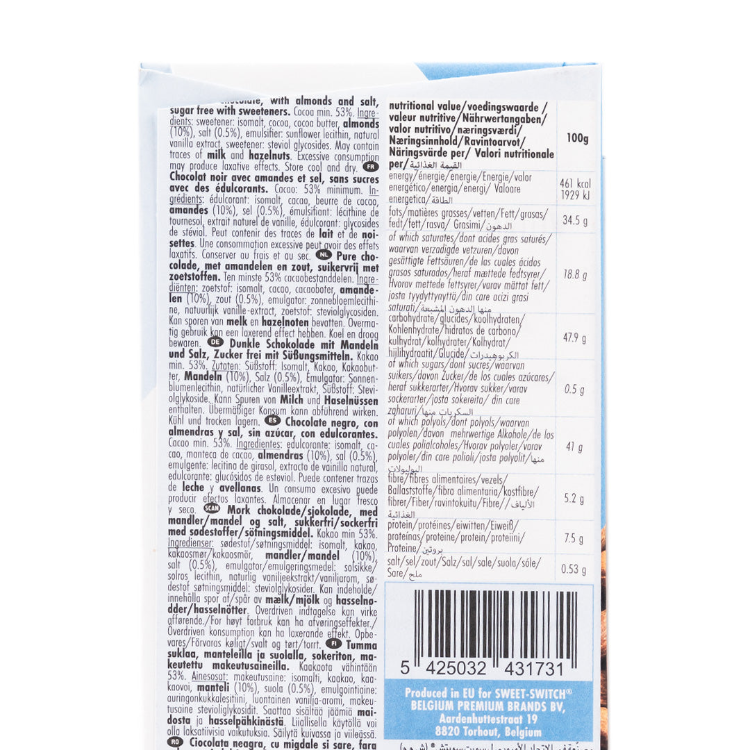 Sweet Switch Dark Almond and Sea Salt Chocolate Bar 100g