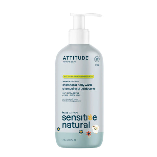 Attitude Sensitive Natural Baby Care Shampoo and Body Wash Unscented 473ml