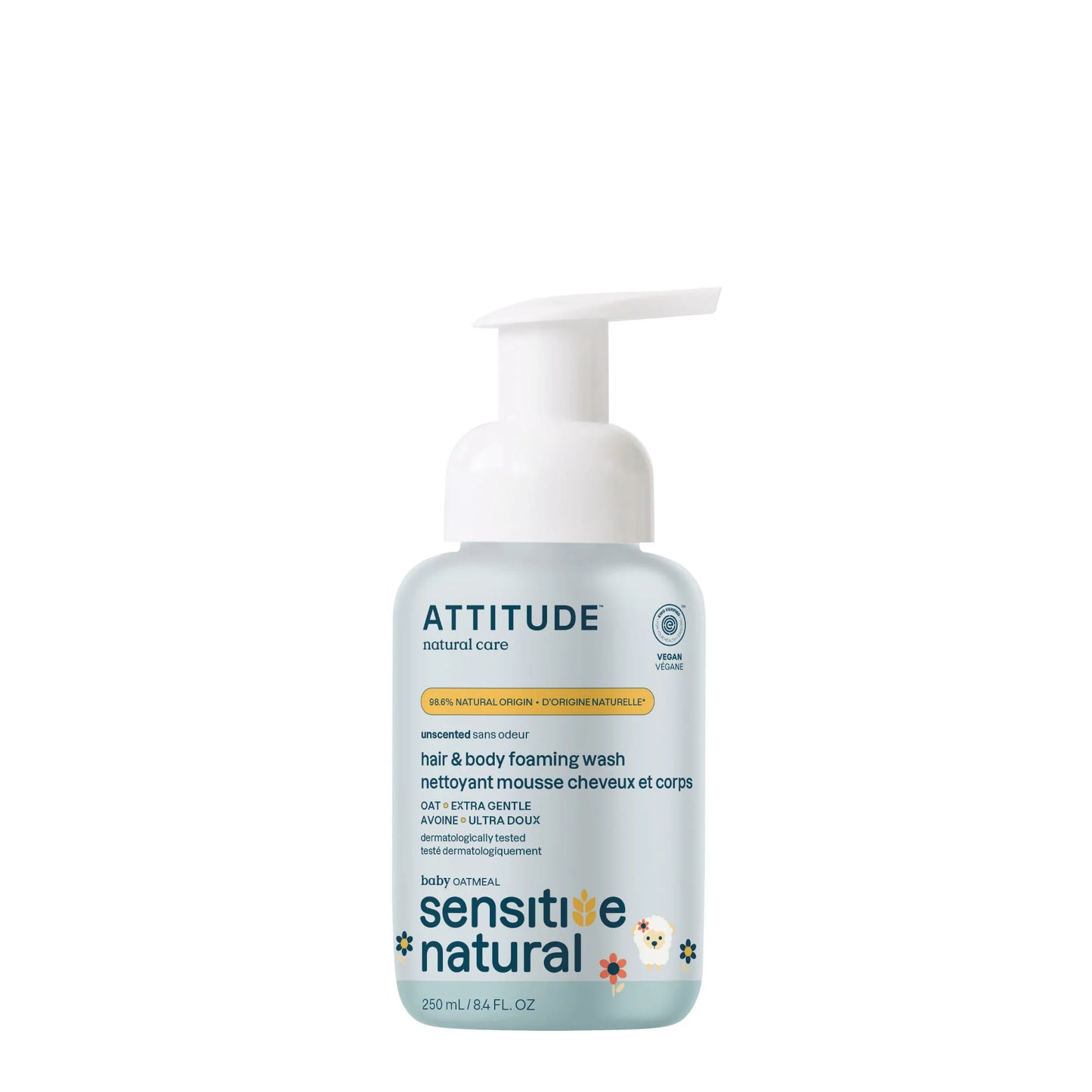 Attitude Sensitive Natural Baby Care Hair and Body Foaming Wash Unscented 250ml