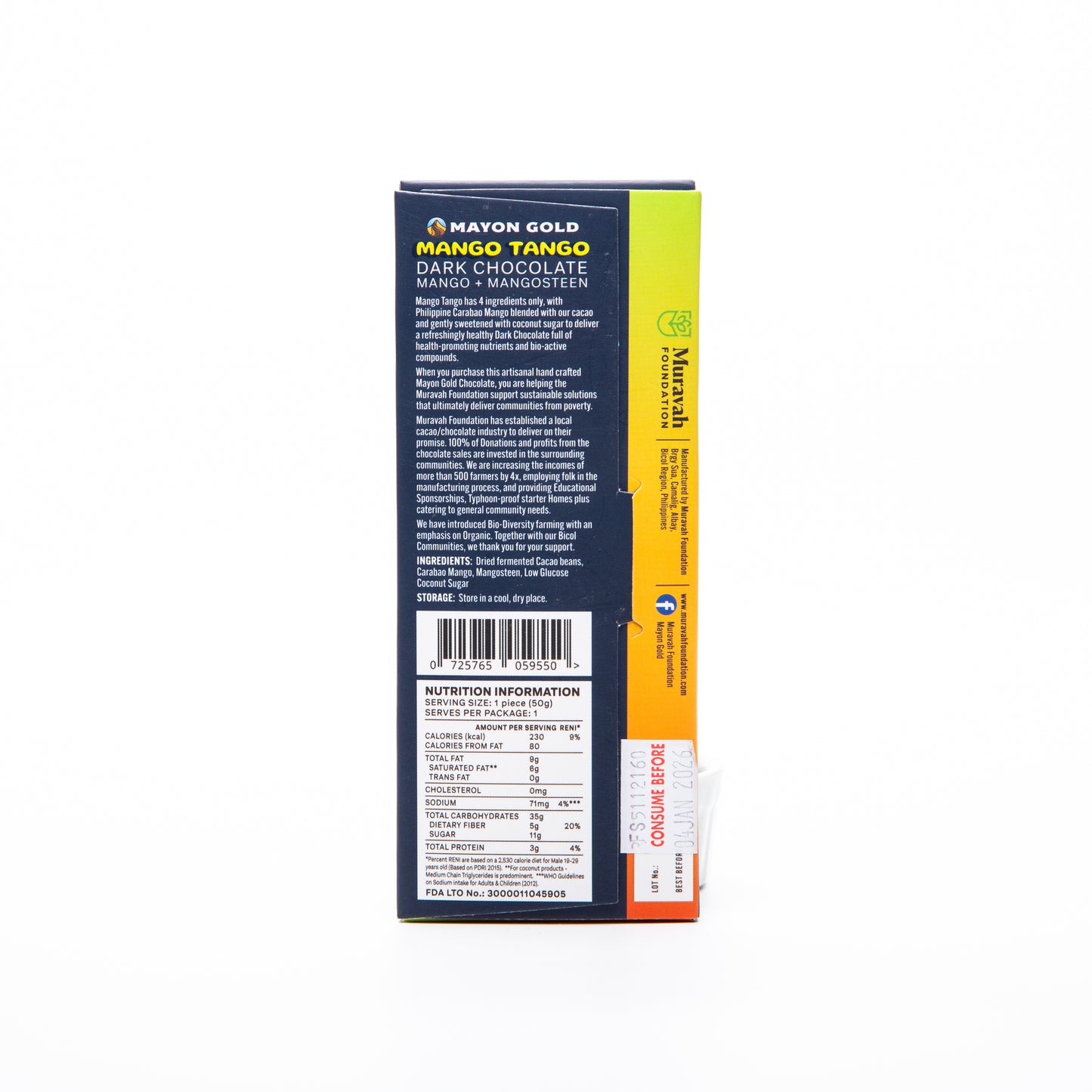Mayon Gold Dark Chocolate Mango Tango Bar 50g