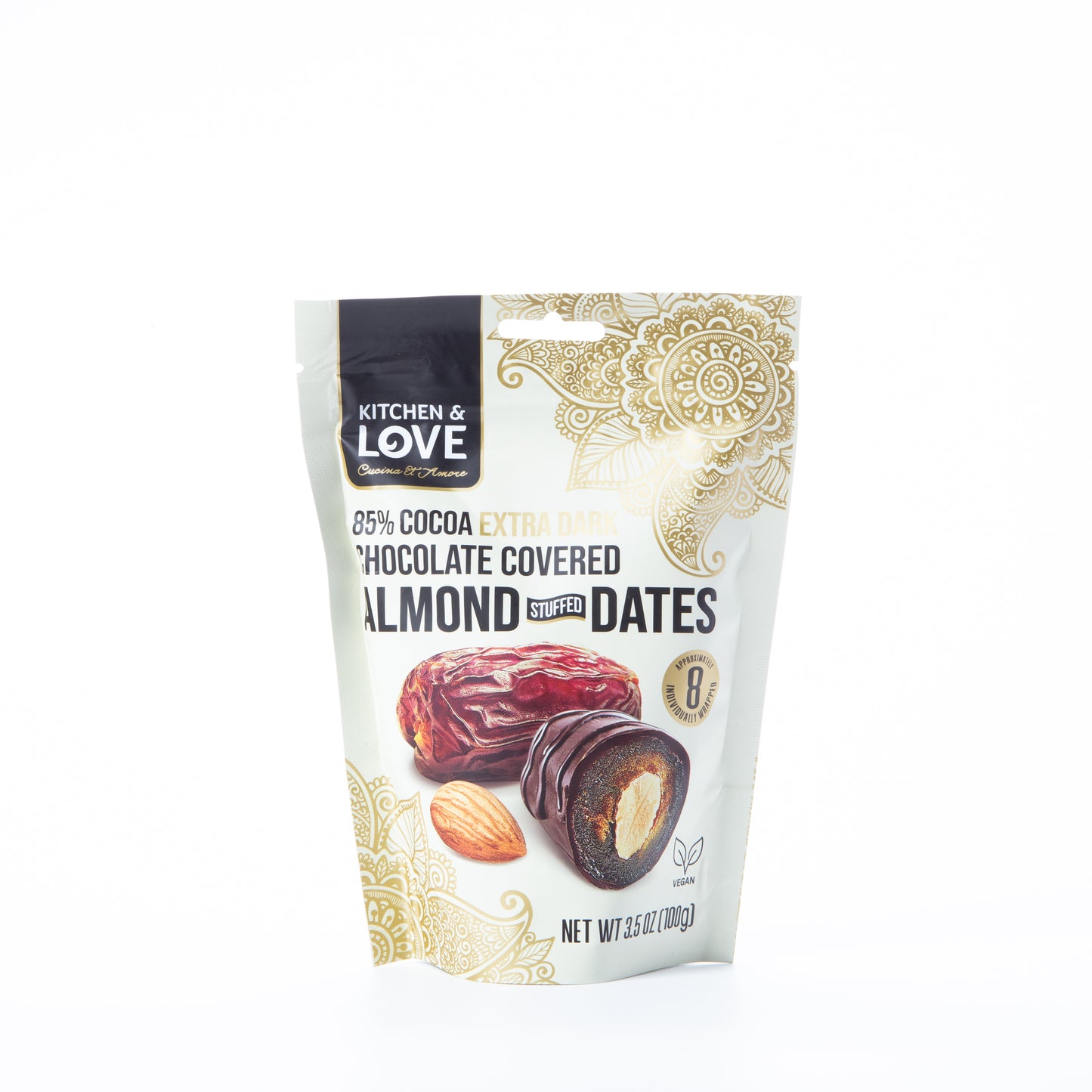 Kitchen and Love 85% Cocoa Extra Dark Chocolate Covered Almond Stuffed Dates 100g