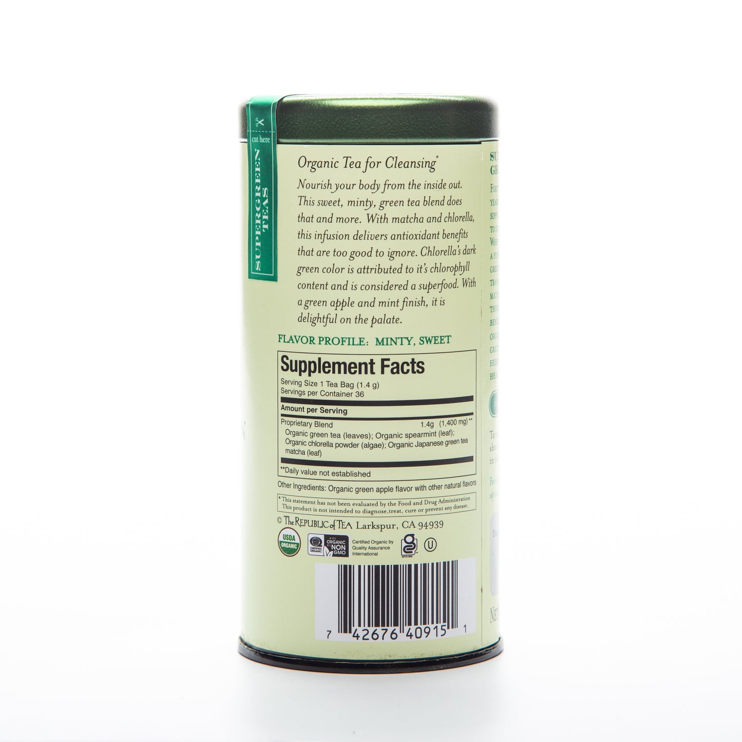 Republic of Tea Organic Detox Green SuperGreen Tea 36 Tea Bags