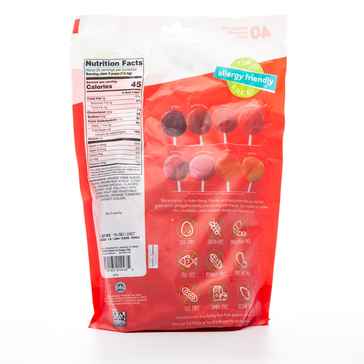 Yum Earth Organic Assorted Flavors Vitamin C Lollipops 248g