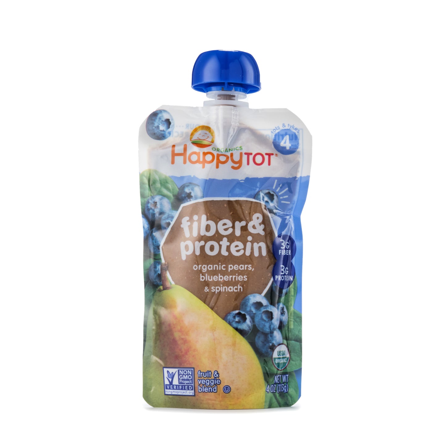 Happy Tot Fiber & Protein Organic Pears, Blueberries & Spinach Stage 4 113g