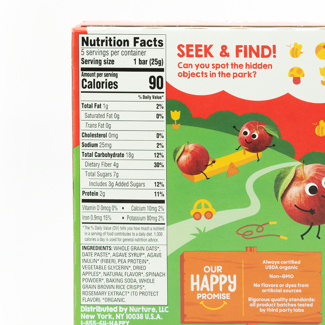 Happy Tot Fiber & Protein Organic Apples & Spinach Oat Bar 125g