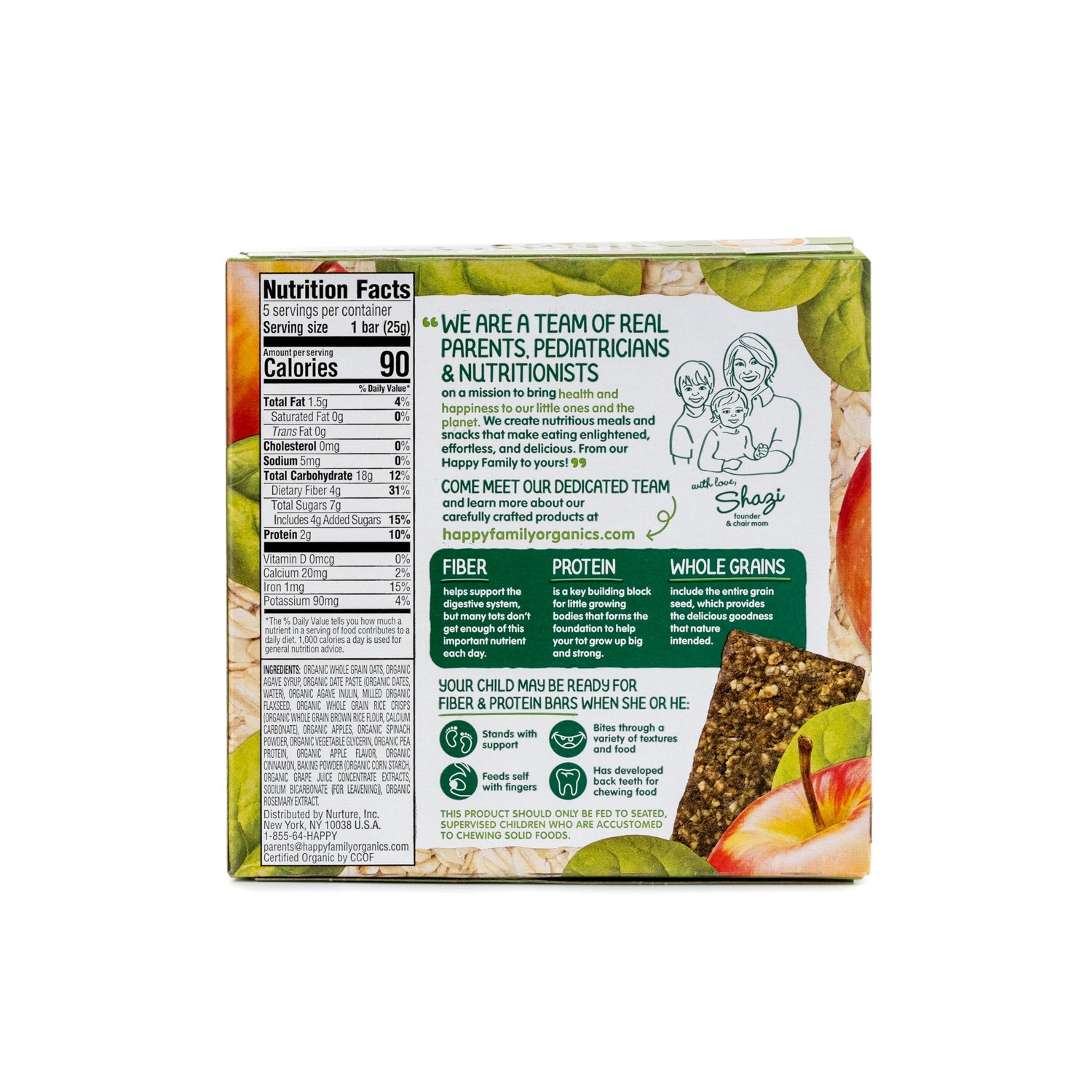 Happy Tot Fiber & Protein Organic Apples & Spinach Oat Bar 125g ...