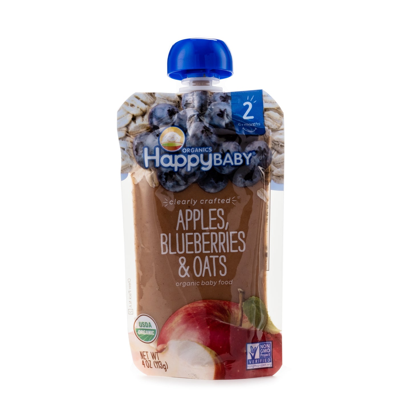 Happy Baby Clearly Crafted Apples, Blueberries & Oats Stage 2 113g