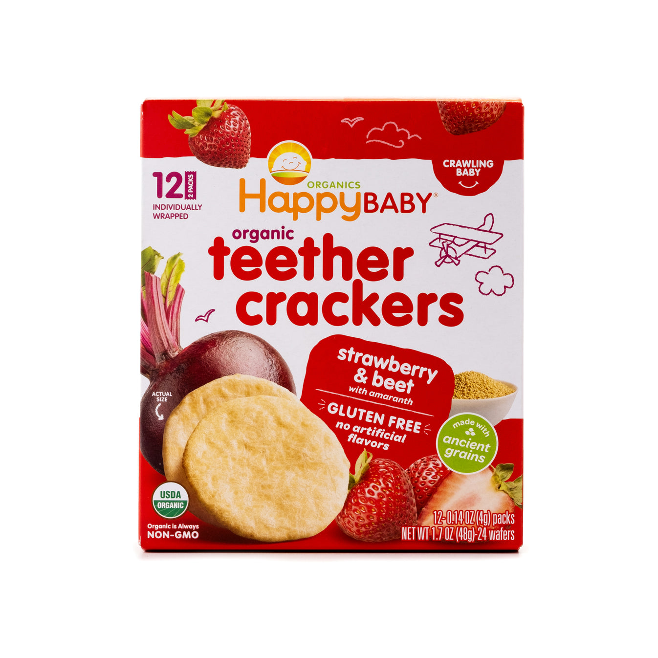 Happy Baby Organic Teether Crackers Strawberry & Beet 48g Healthy Options