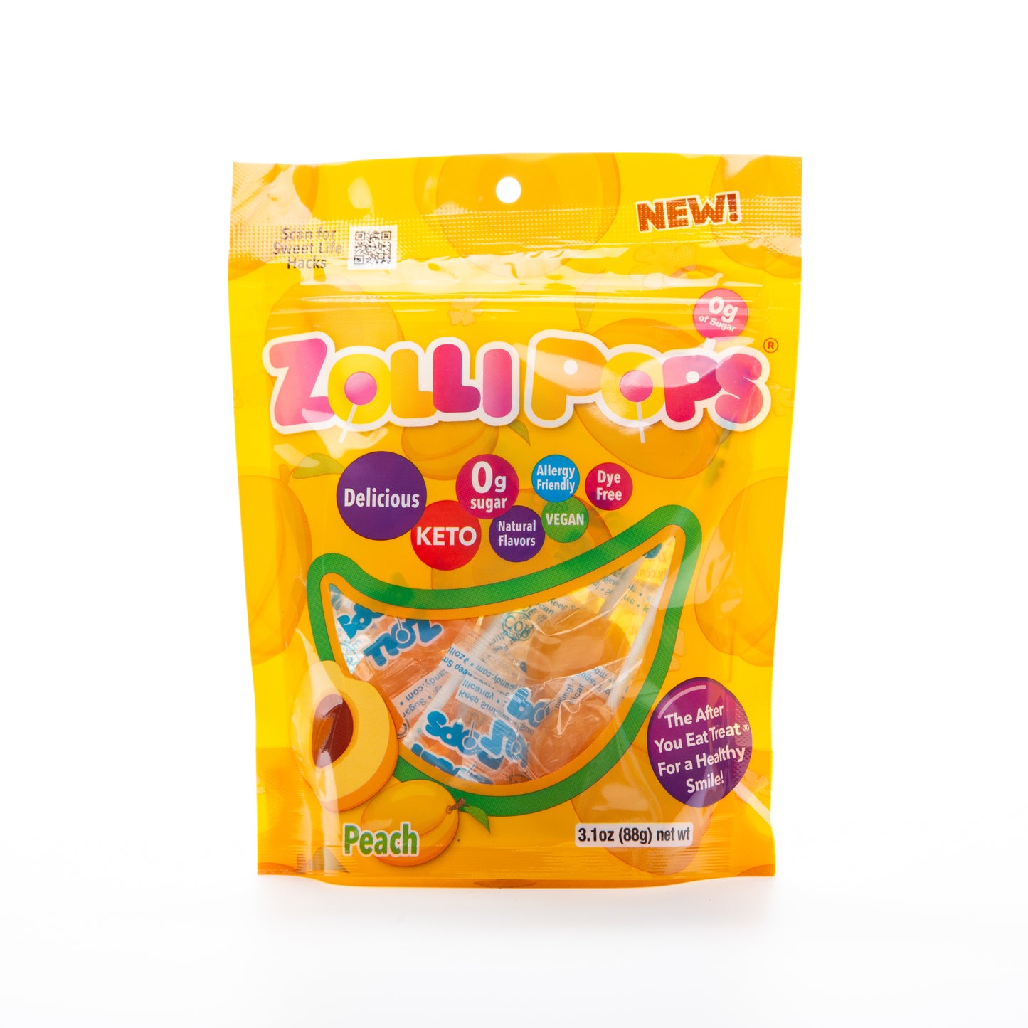 Zolli Pops Peach Sugar Free Lollipops 88g