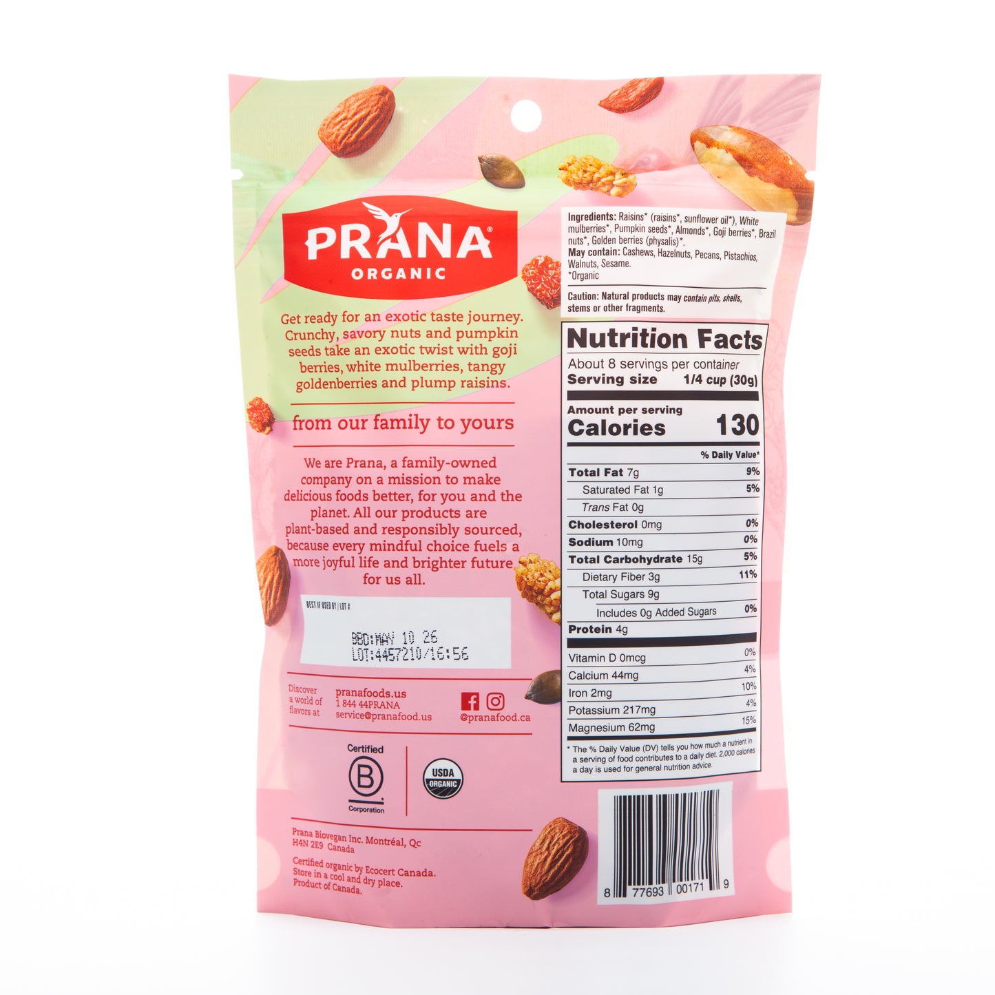 Prana Organic Machu Pichu Exotic Superfruit and Nuts Trail Mix 227g