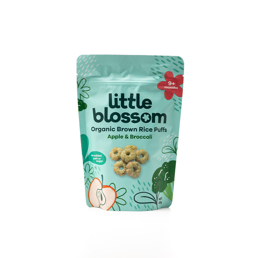 Little Blossom Organic Brown Rice Apple and Broccoli Puffs 40g
