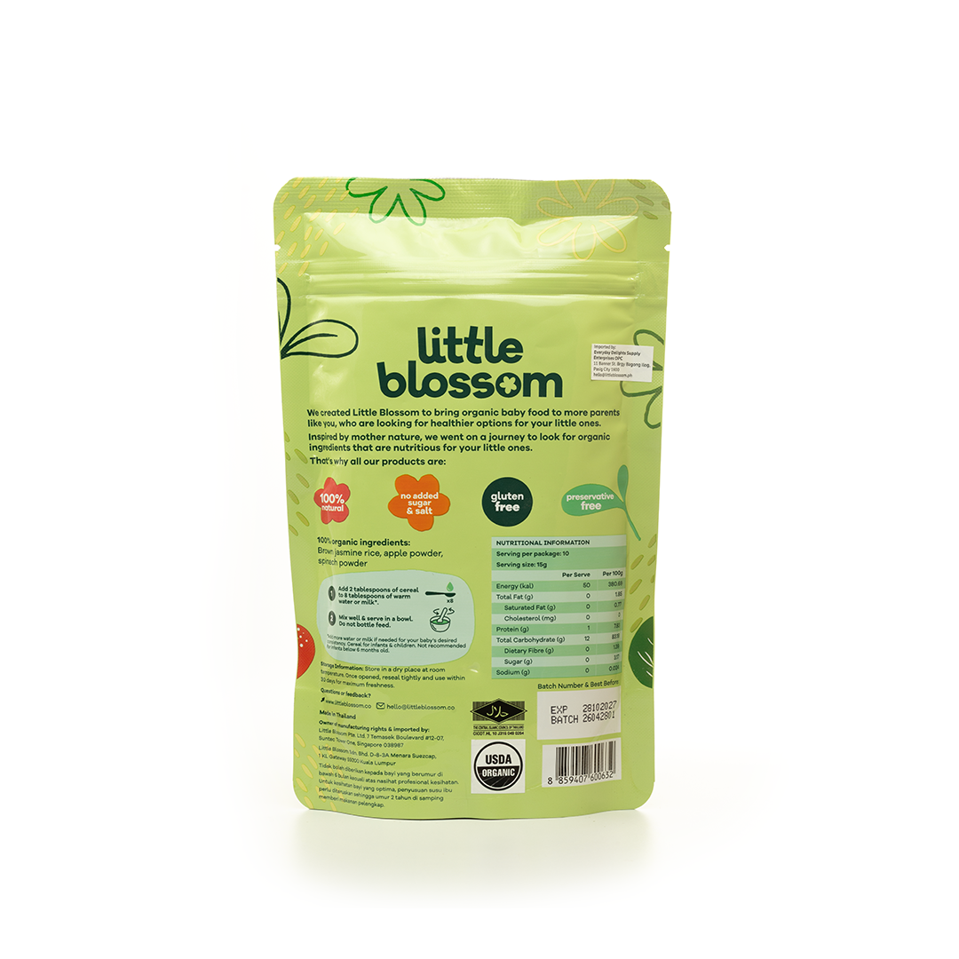 Little Blossom Organic Brown Rice Apple and Spinach Cereal 150g