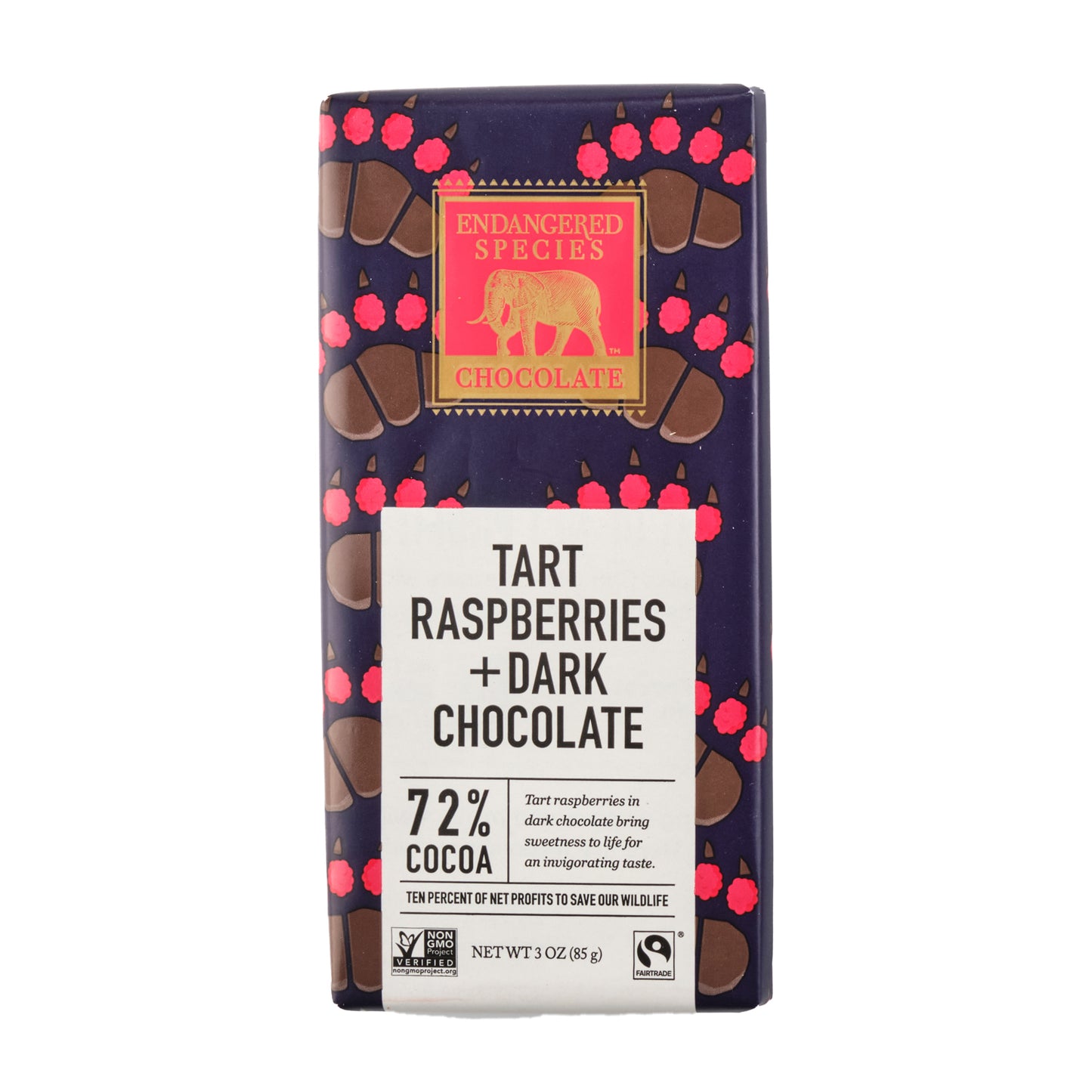 Endangered Species Chocolate Dark Chocolate with Raspberries 72% Cocoa 85g